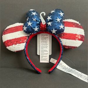 Disney Patriotic 4th Of July Stars & Stripe Sequins Minnie Mouse Ears Headband